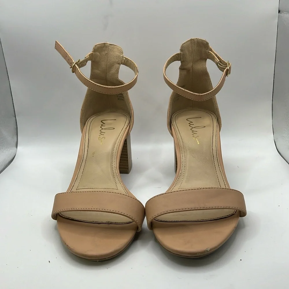 Lulus Harper Stacked Heels Sandals Brown Tan Womens Size 9